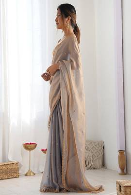 Women embellished sequinned tissue designer saree 2