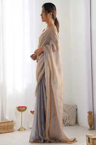 Women embellished sequinned tissue designer saree