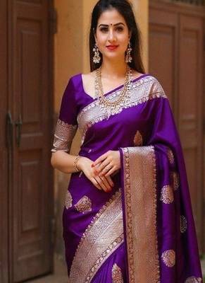 Purple woven design zari art silk kanjeevaram saree 1