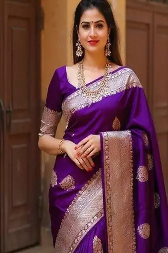 Purple woven design zari art silk kanjeevaram saree