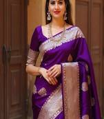 Purple woven design zari art silk kanjeevaram saree