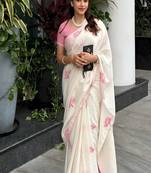 Floral printed pure linen saree with unstiched blouse piece