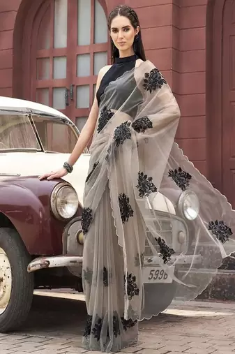 Floral emboridered saree