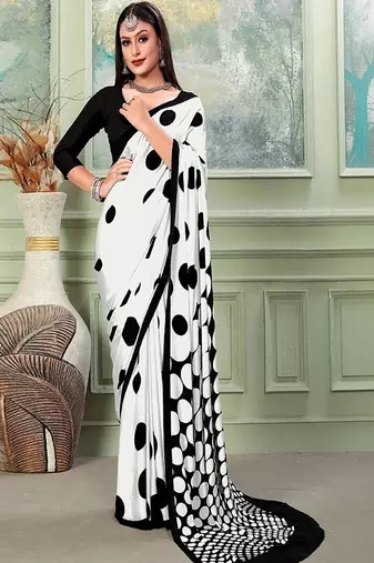Polka dot silk blend designer saree