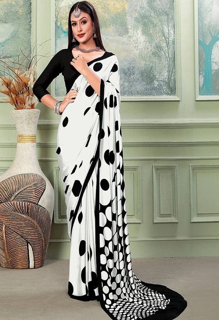 Polka dot silk blend designer saree