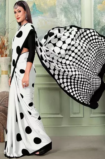 Polka dot silk blend designer saree