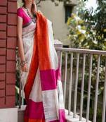 Colourblocked khadi saree