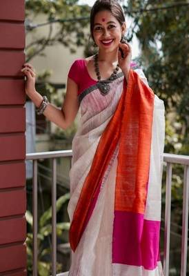 Colourblocked khadi saree 2