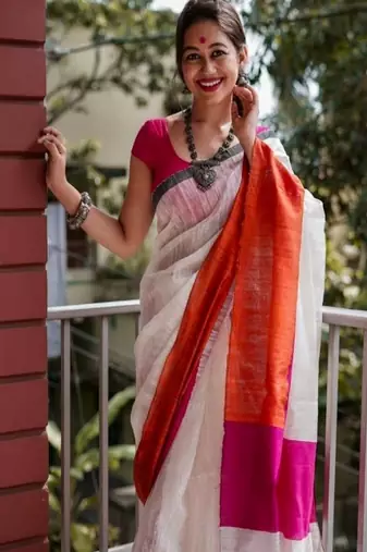 Colourblocked khadi saree