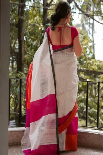 Colourblocked khadi saree