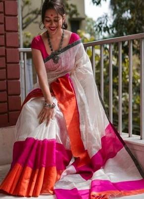 Colourblocked khadi saree 4
