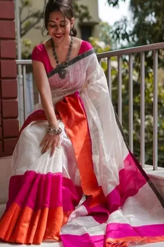 Colourblocked khadi saree