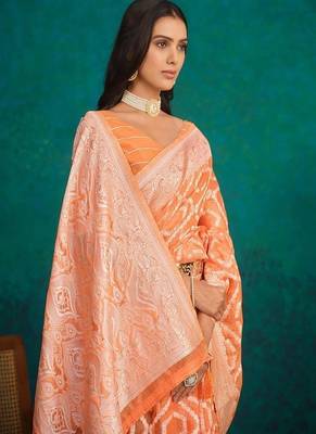 Ethnic motifs woven design zari banarasi saree 1