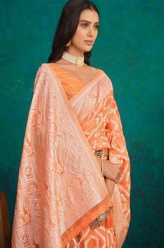 Ethnic motifs woven design zari banarasi saree