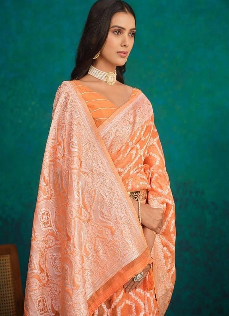 Ethnic motifs woven design zari banarasi saree
