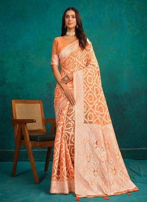 Ethnic motifs woven design zari banarasi saree 2
