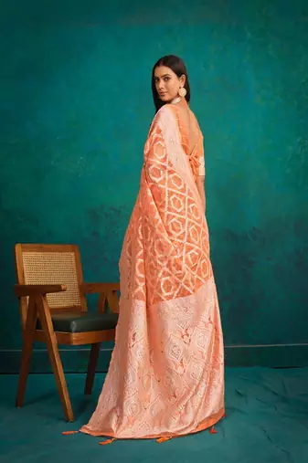 Ethnic motifs woven design zari banarasi saree