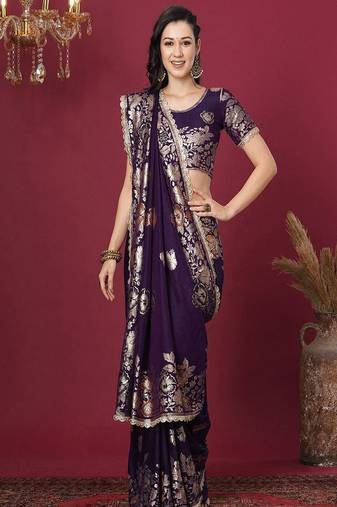 Foral design zari art silk banarasi saree