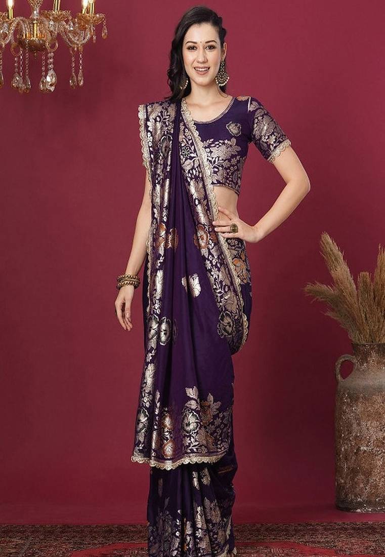 Foral design zari art silk banarasi saree