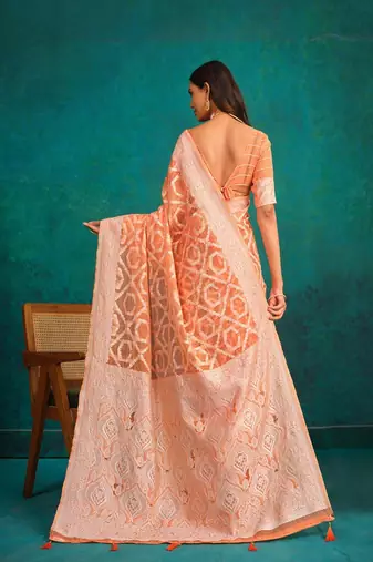 Ethnic motifs woven design zari banarasi saree