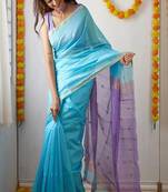 Blue silk blend woven design sarees