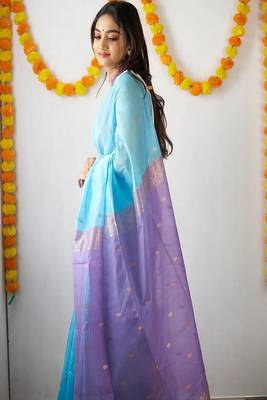 Blue silk blend woven design sarees 2