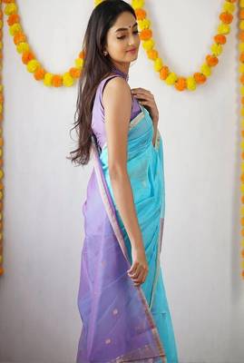 Blue silk blend woven design sarees 3