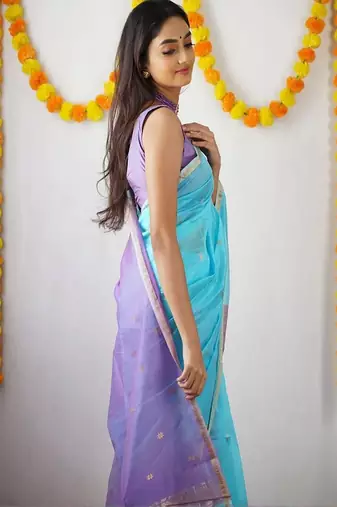 Blue silk blend woven design sarees