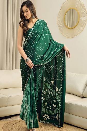 Bandhani printed pure crepe ready to wear saree with unstitched blouse