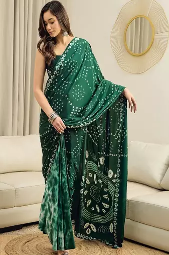 Bandhani printed pure crepe ready to wear saree with unstitched blouse