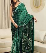 Bandhani printed pure crepe ready to wear saree with unstitched blouse