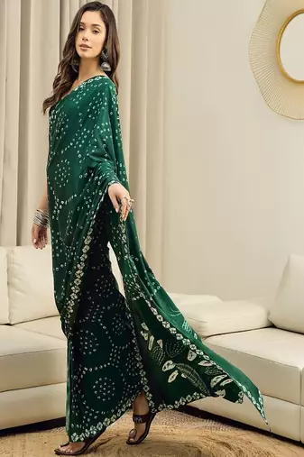 Bandhani printed pure crepe ready to wear saree with unstitched blouse