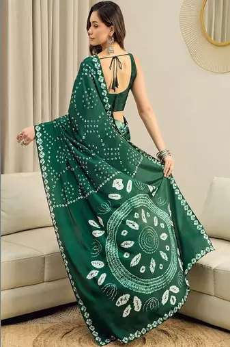 Bandhani printed pure crepe ready to wear saree with unstitched blouse