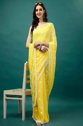 Floral embroidered pure georgette saree