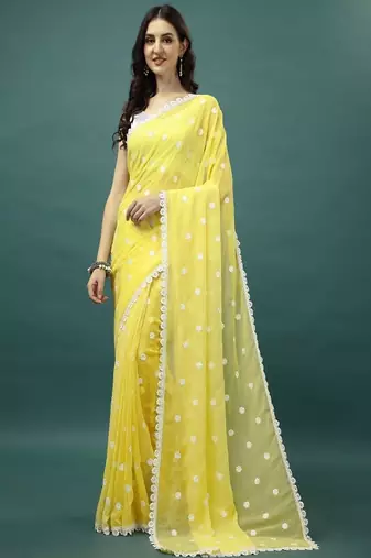Floral embroidered pure georgette saree