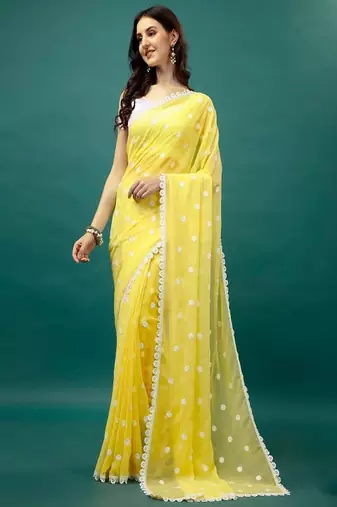 Floral embroidered pure georgette saree