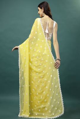 Floral embroidered pure georgette saree 4