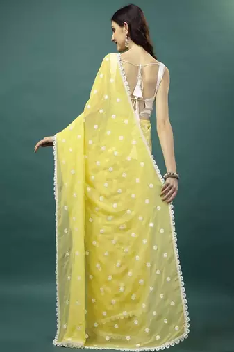 Floral embroidered pure georgette saree