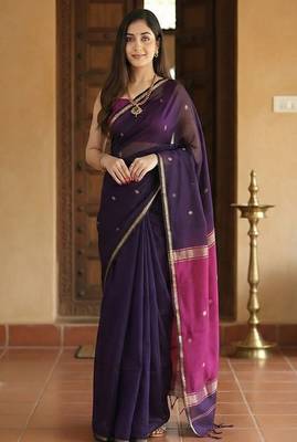 purple art silk banarasi saree with ethnic woven motifs 1