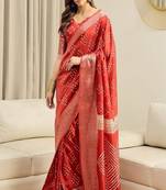 Bandhani printed sungudi ready to wear saree with unstitched blouse