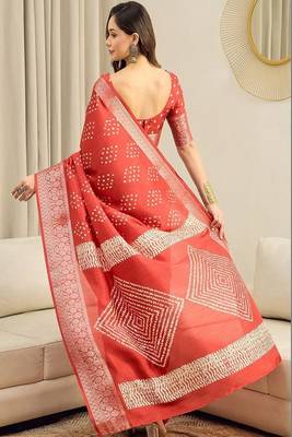 Bandhani printed sungudi ready to wear saree with unstitched blouse 2