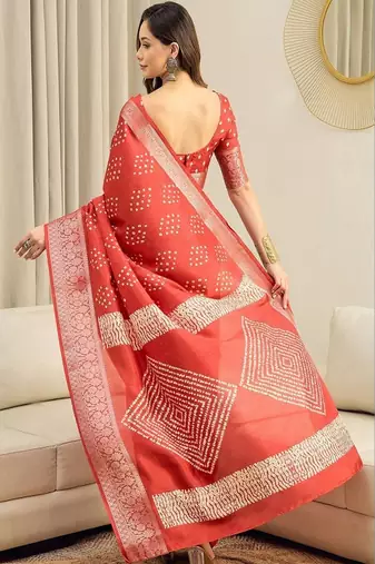 Bandhani printed sungudi ready to wear saree with unstitched blouse