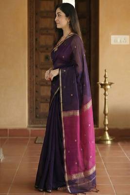 purple art silk banarasi saree with ethnic woven motifs 2