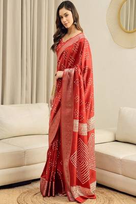Bandhani printed sungudi ready to wear saree with unstitched blouse 3