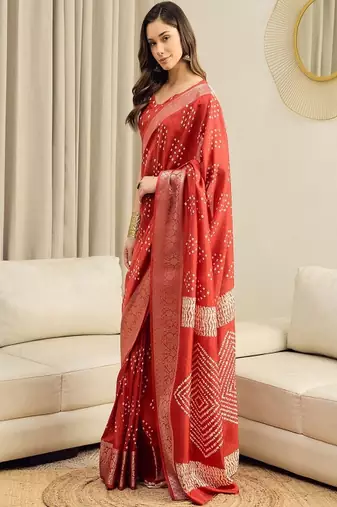 Bandhani printed sungudi ready to wear saree with unstitched blouse