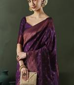 purple art silk banarasi saree with woven design work