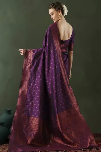 purple art silk banarasi saree with woven design work