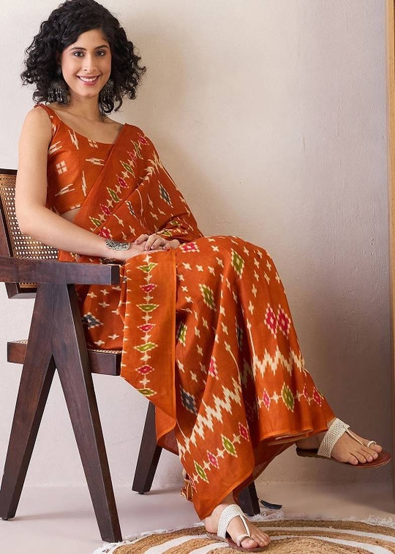 Zari ready to wear ikat saree