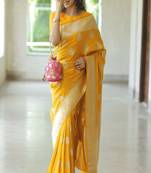 yellow art silk kanjeevaram saree with woven zari design
