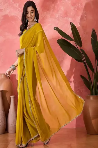 Embroidered bordered pure georgette saree